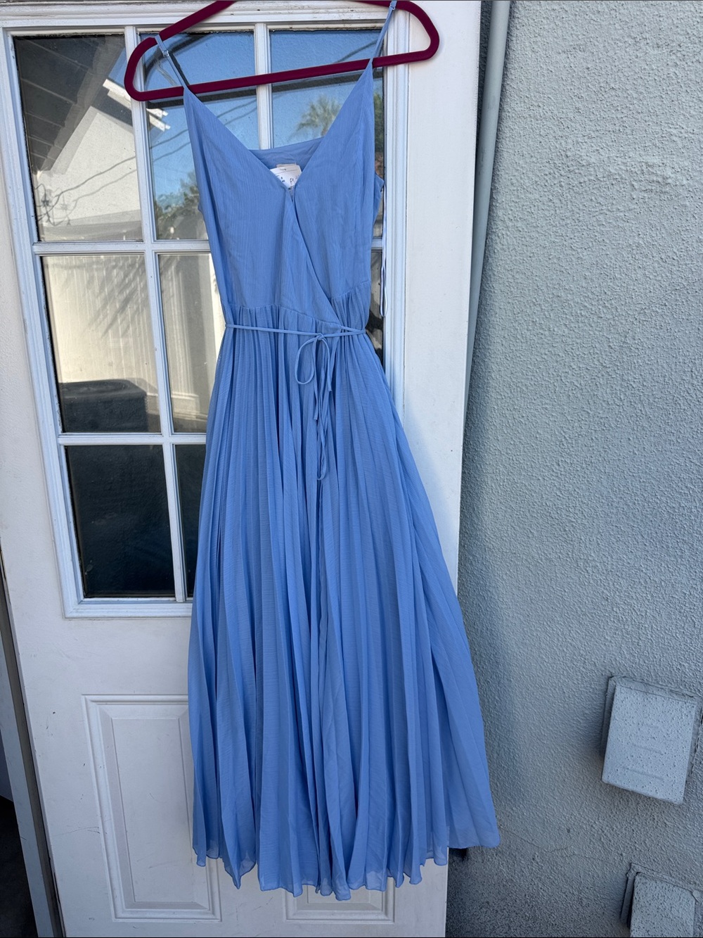 H&M Powder Blue Pleated V-Neck Spaghetti Strap Maxi Dress
